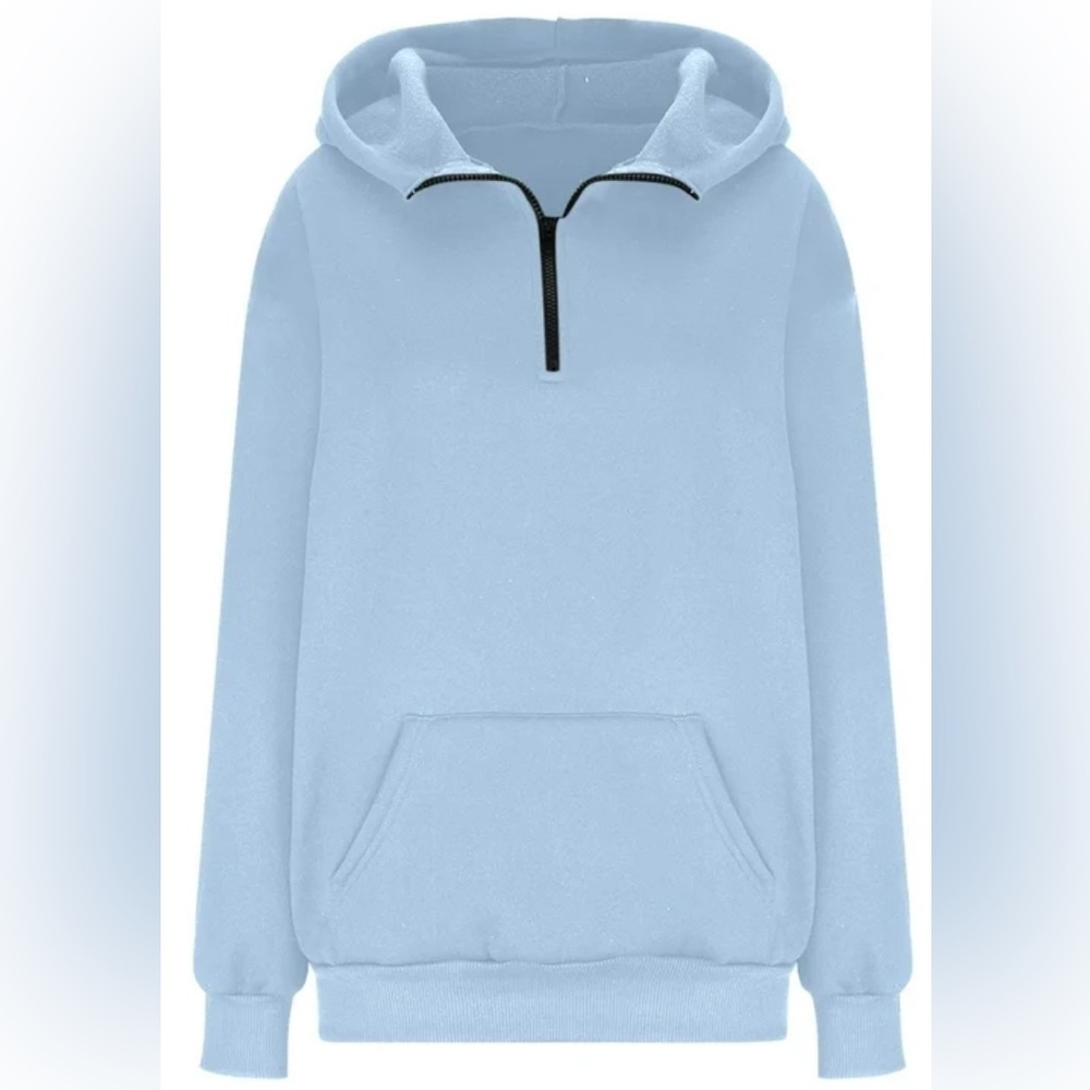 NWT Light Blue Quarter-Zip Pullover Sweatshirt With Black Zipper L